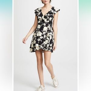 Free People French Quarter Wrap Dress Black & Cream Floral XS